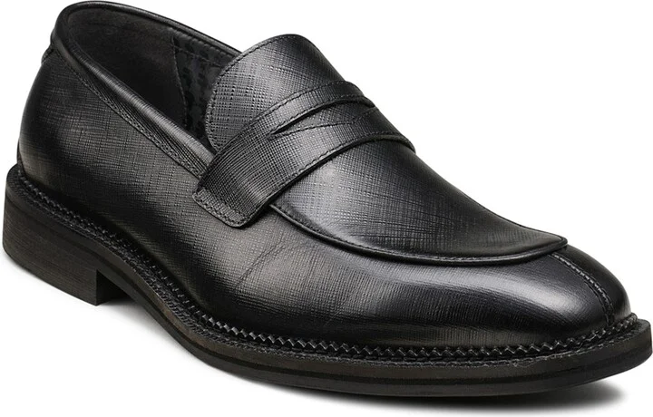Apron Toe Saffiano Leather Penny Loafer
