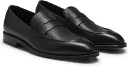 Apron-toe slip-on loafers in grained leather- Black Men's Business Shoes size 9