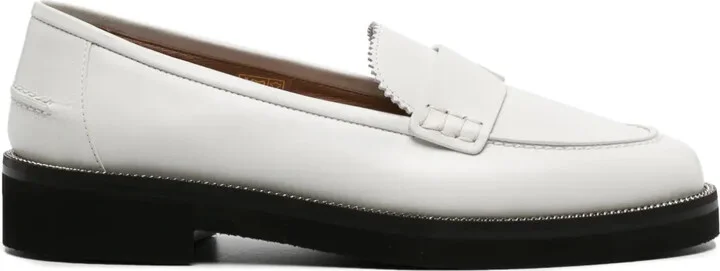 Aqua chain-detailed leather loafers
