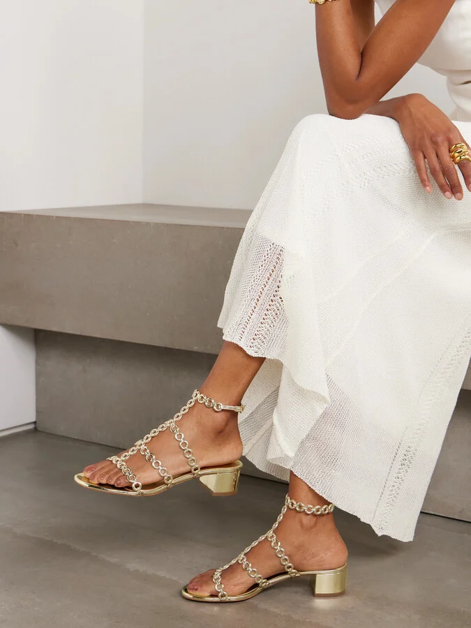 Aquazzura - 35 Infinity Mirrored-leather Sandals - Gold - Image 2