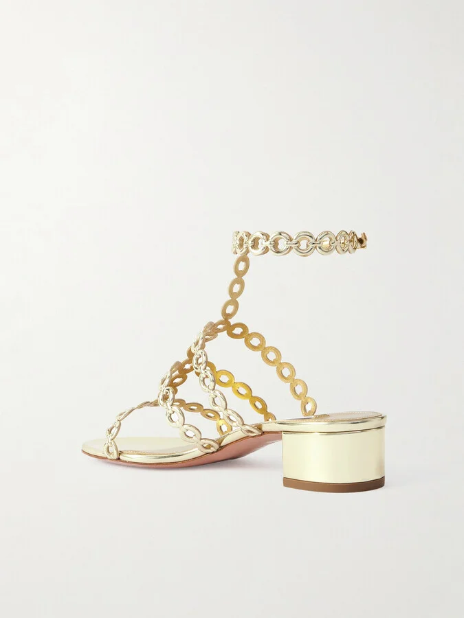 Aquazzura - 35 Infinity Mirrored-leather Sandals - Gold - Image 3