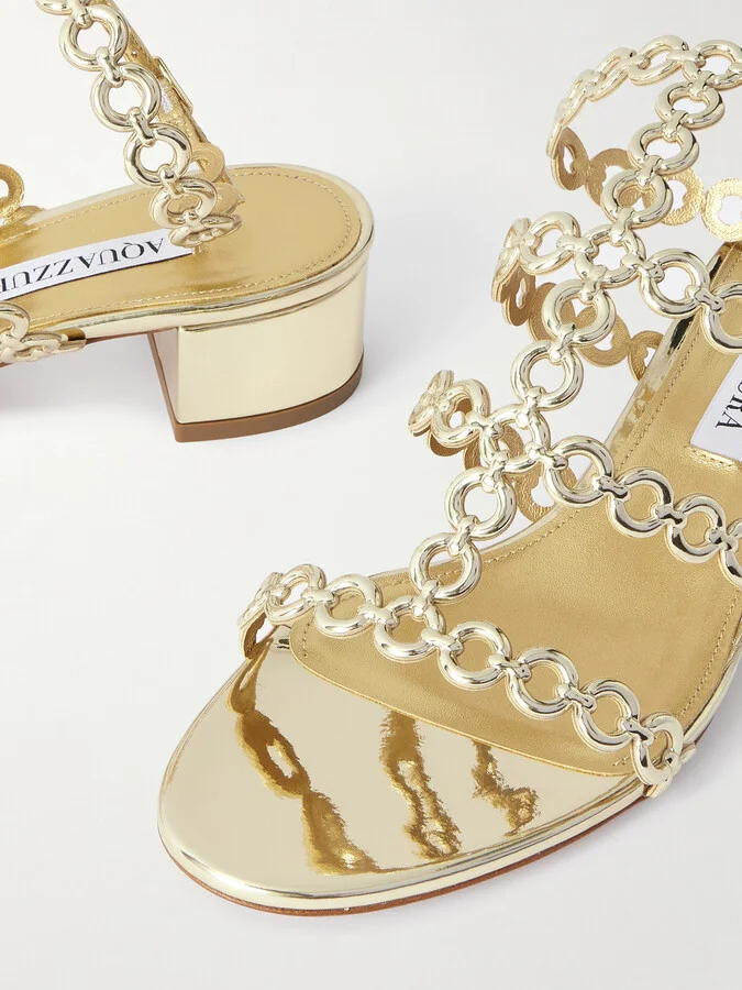 Aquazzura - 35 Infinity Mirrored-leather Sandals - Gold - Image 4