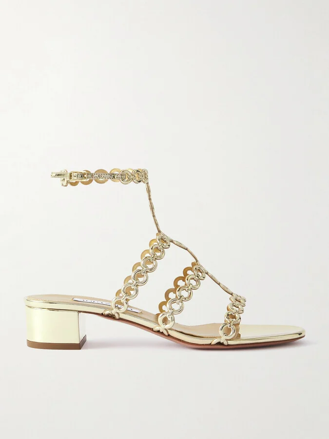 Aquazzura - 35 Infinity Mirrored-leather Sandals - Gold