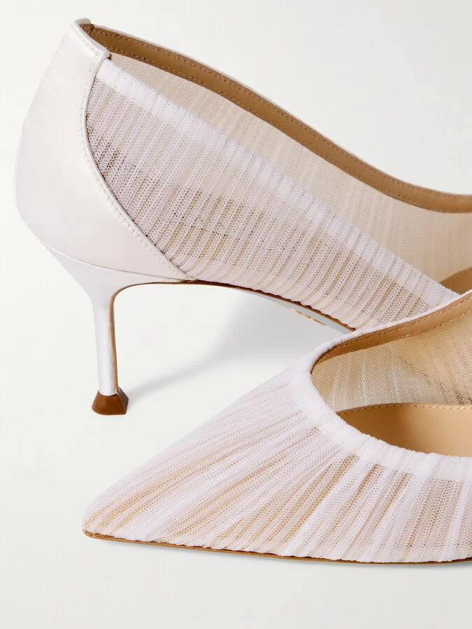 Aquazzura - 65 Satin-trimmed Ruched Tulle Point-toe Pumps - White - Image 4