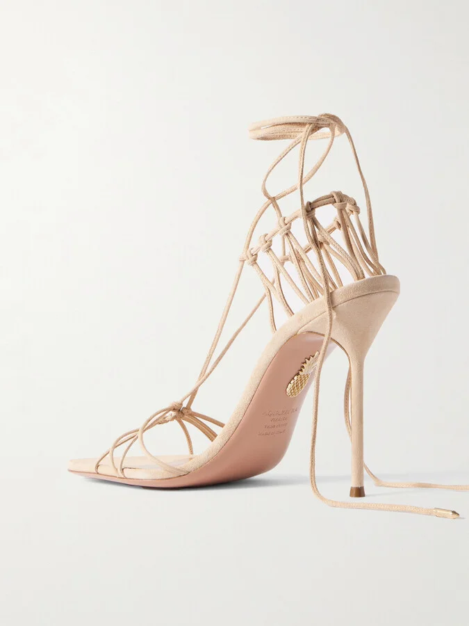 Aquazzura - + Alex Rivière 105 Cutout Suede Sandals - Neutrals - Image 3