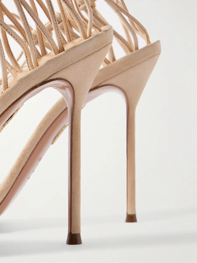 Aquazzura - + Alex Rivière 105 Cutout Suede Sandals - Neutrals - Image 4