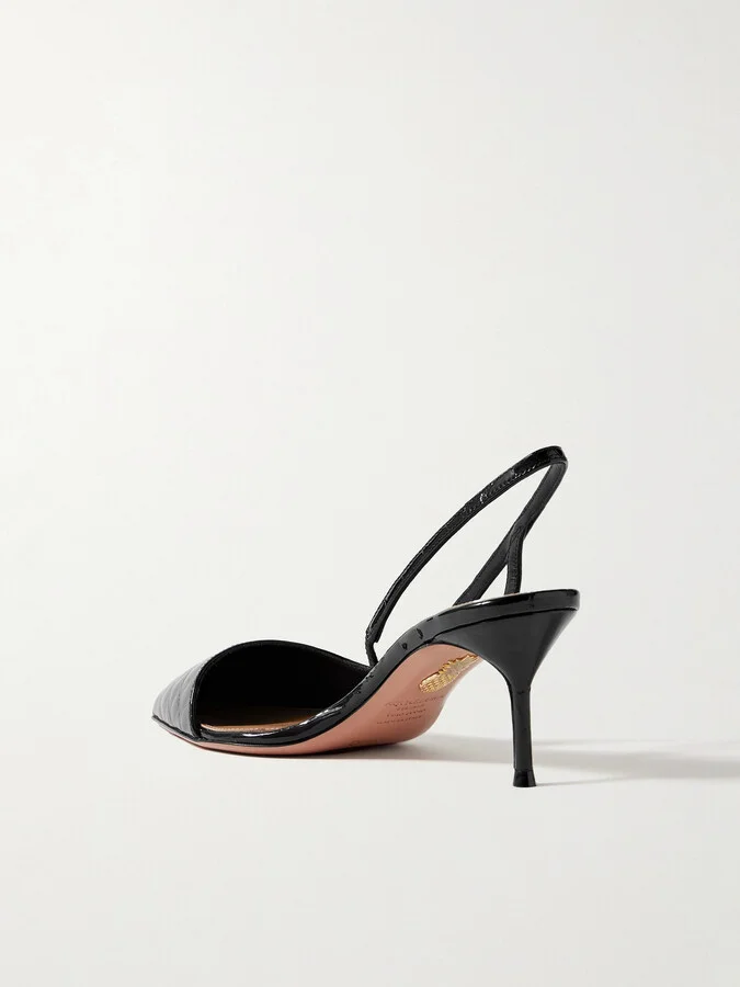 Aquazzura - + Alex Rivière 65 D'orsay Croc-effect Patent-leather Slingback Pumps - Black - Image 3