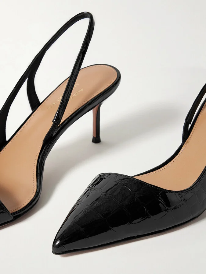 Aquazzura - + Alex Rivière 65 D'orsay Croc-effect Patent-leather Slingback Pumps - Black - Image 4