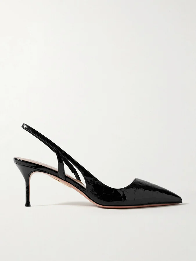 Aquazzura - + Alex Rivière 65 D'orsay Croc-effect Patent-leather Slingback Pumps - Black