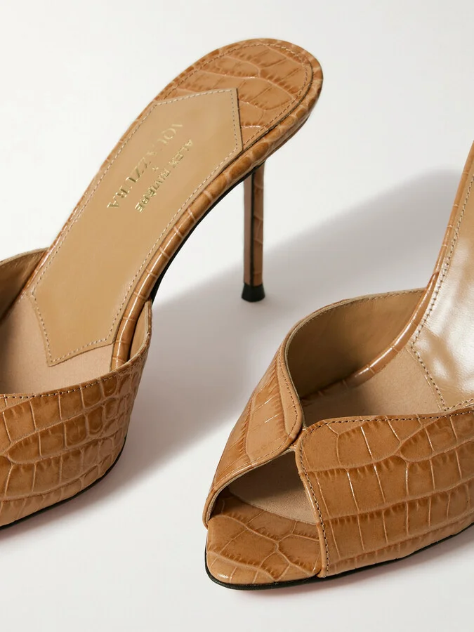 Aquazzura - + Alex Rivière 85 Croc-effect Leather Mules - Brown - Image 4