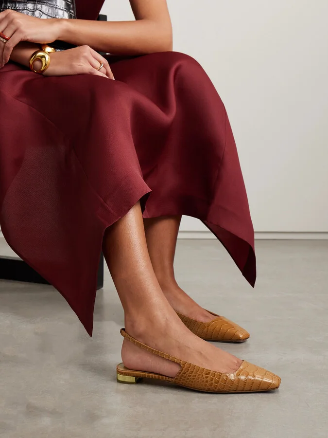 Aquazzura - + Alex Rivière Croc-effect Leather Slingback Flats - Brown - Image 2