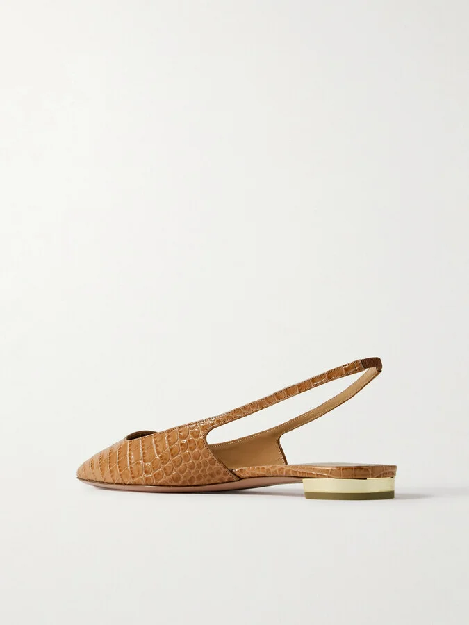 Aquazzura - + Alex Rivière Croc-effect Leather Slingback Flats - Brown - Image 3