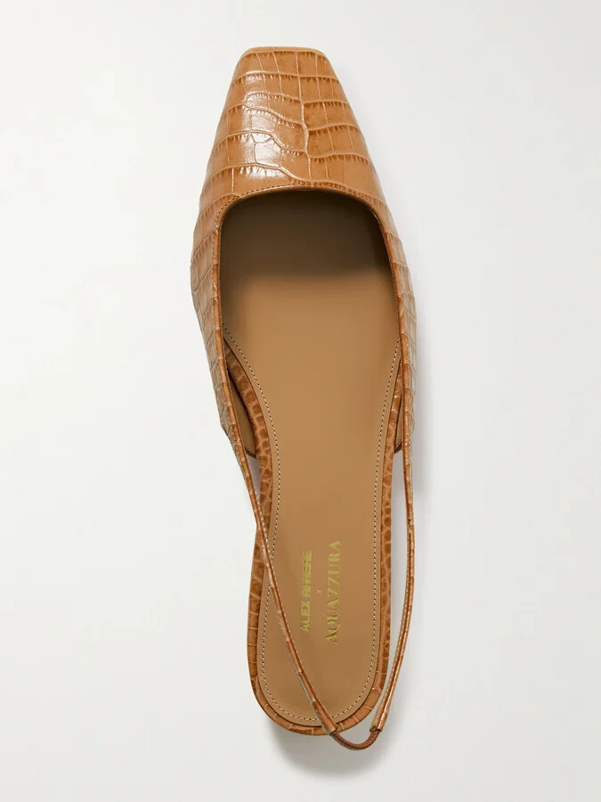 Aquazzura - + Alex Rivière Croc-effect Leather Slingback Flats - Brown - Image 5