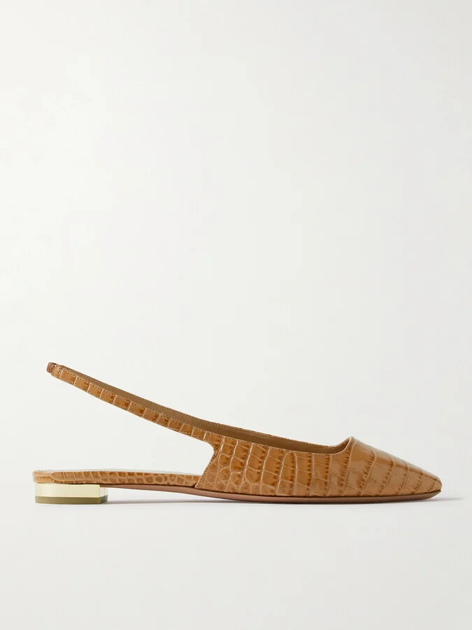 Aquazzura - + Alex Rivière Croc-effect Leather Slingback Flats - Brown