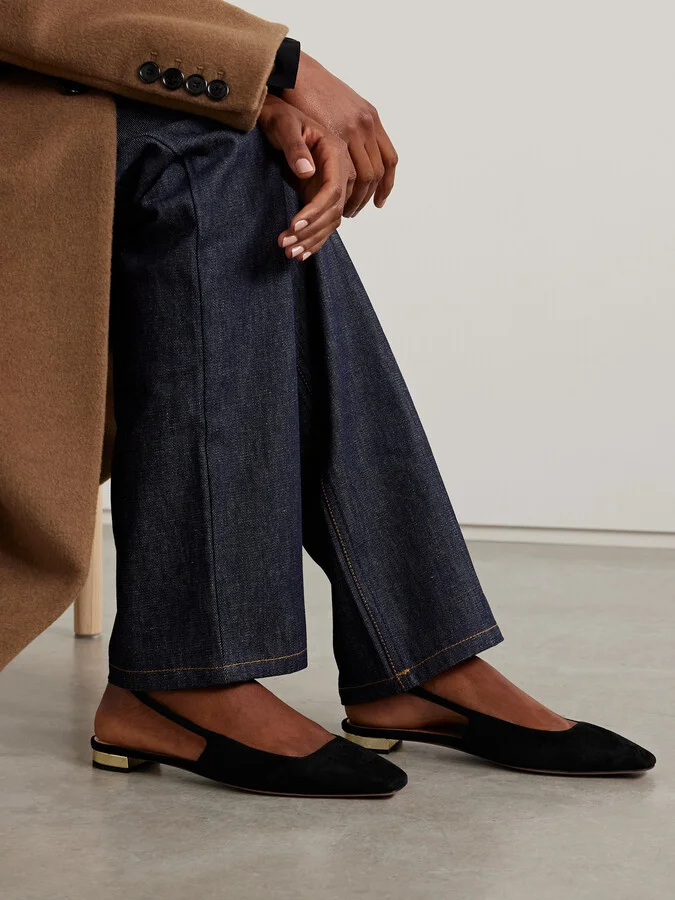 Aquazzura - + Alex Rivière Suede Slingback Flats - Black - Image 2