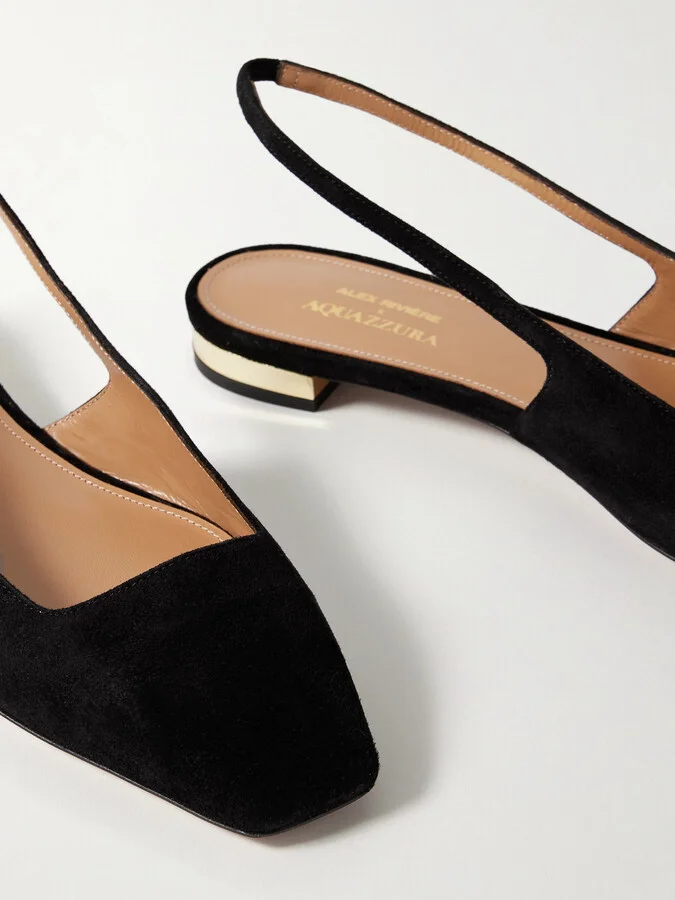 Aquazzura - + Alex Rivière Suede Slingback Flats - Black - Image 4