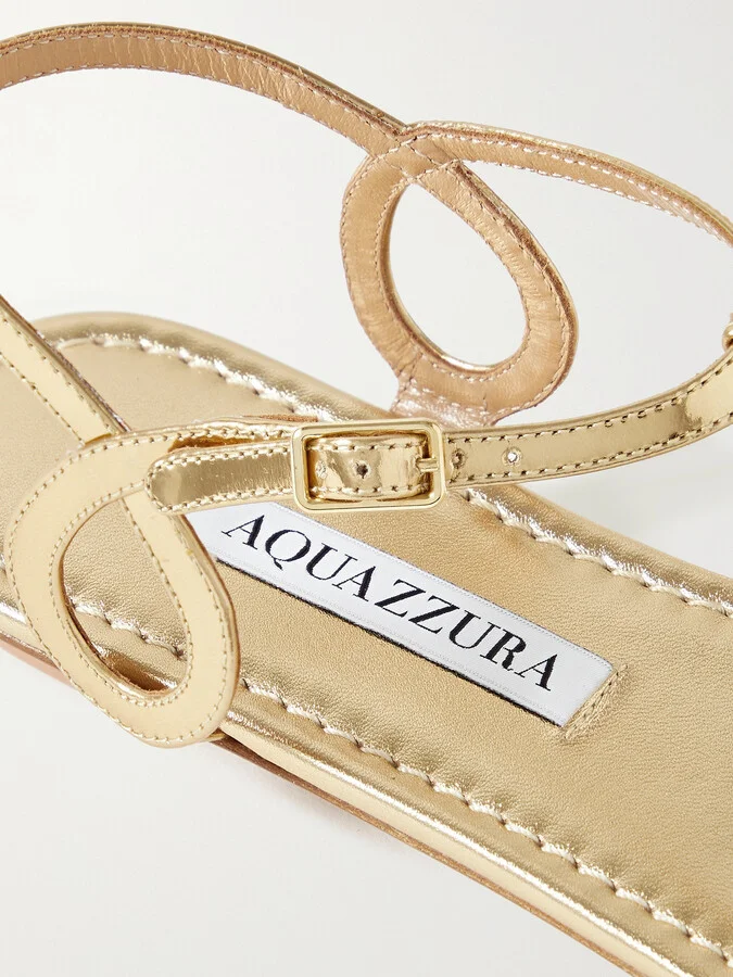 Aquazzura - Almost Bare Metallic Leather Sandals - Gold - Image 4