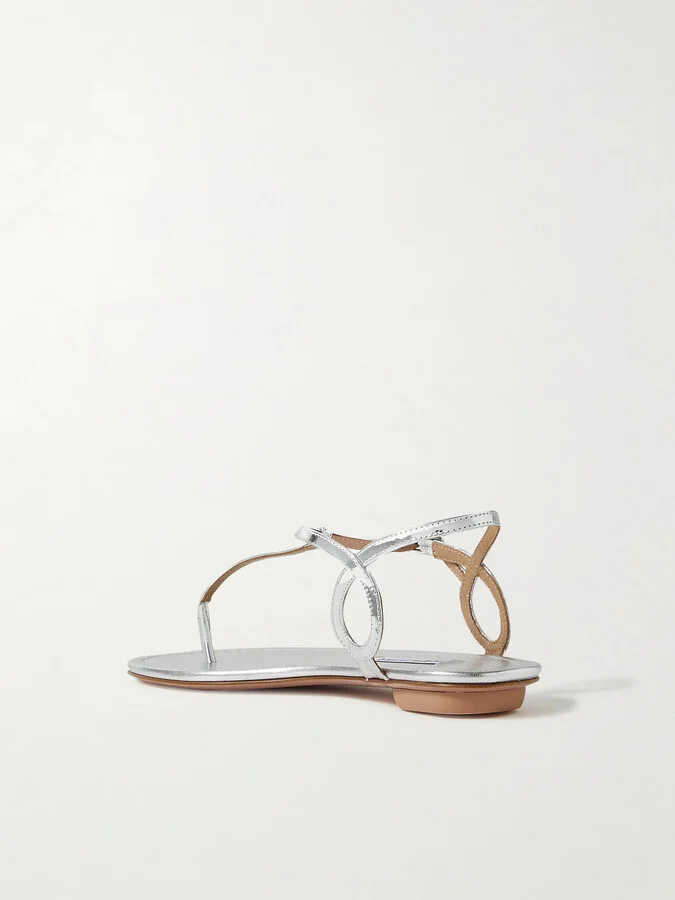 Aquazzura - Almost Bare Metallic Leather Sandals - Silver - Image 3