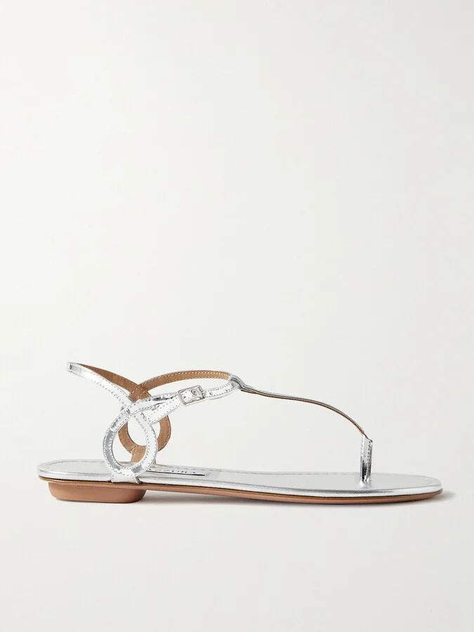 Aquazzura - Almost Bare Metallic Leather Sandals - Silver