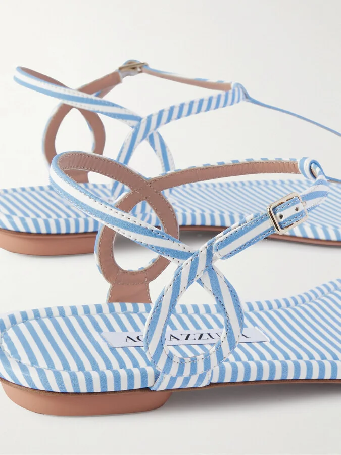 Aquazzura - Almost Bare Striped Leather Sandals - Blue - Image 4