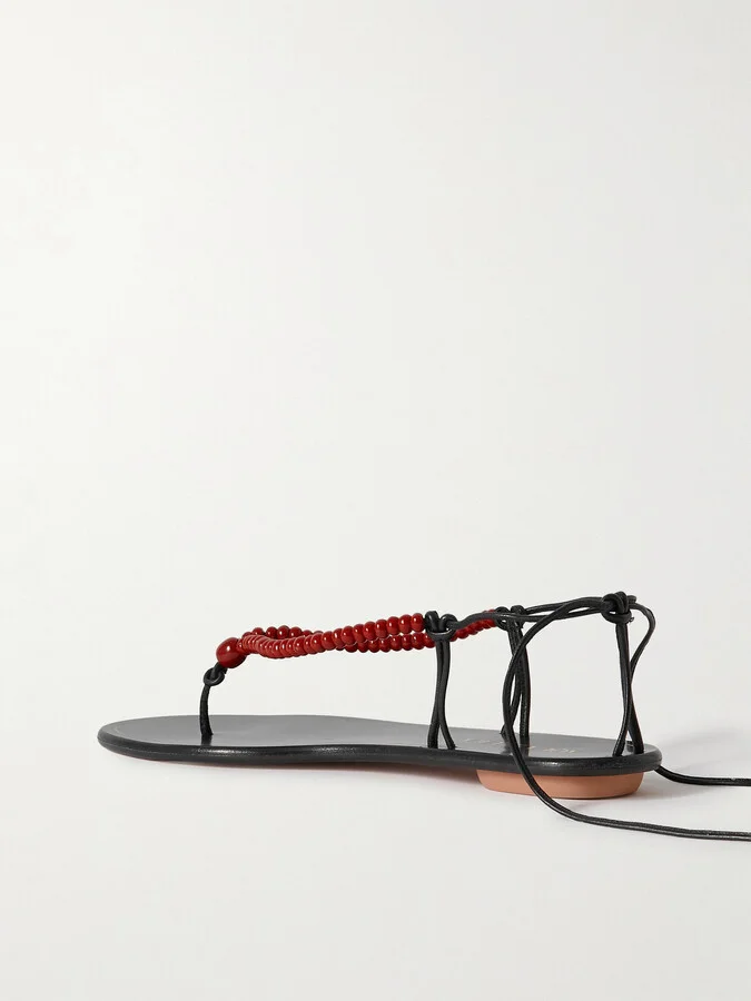Aquazzura - Amalfi Embellished Leather Sandals - Black - Image 3