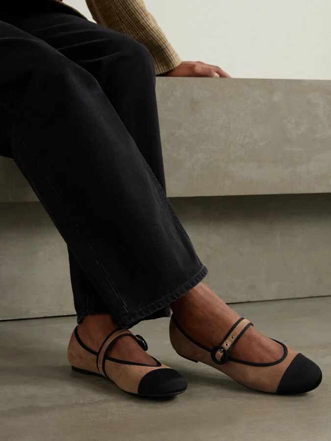 Aquazzura - Amour Grosgrain-trimmed Suede Mary Jane Ballet Flats - Brown - Image 2