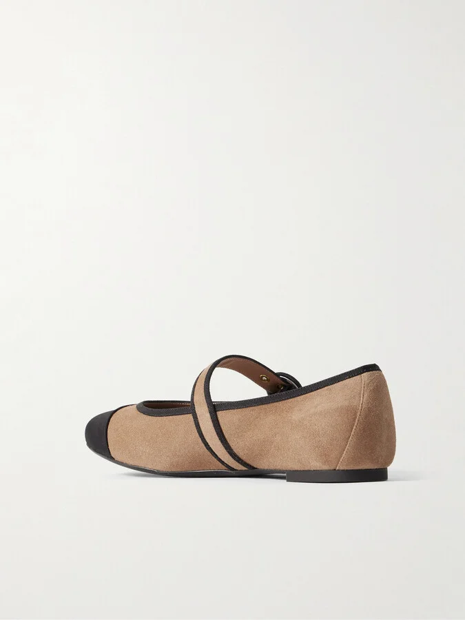 Aquazzura - Amour Grosgrain-trimmed Suede Mary Jane Ballet Flats - Brown - Image 3