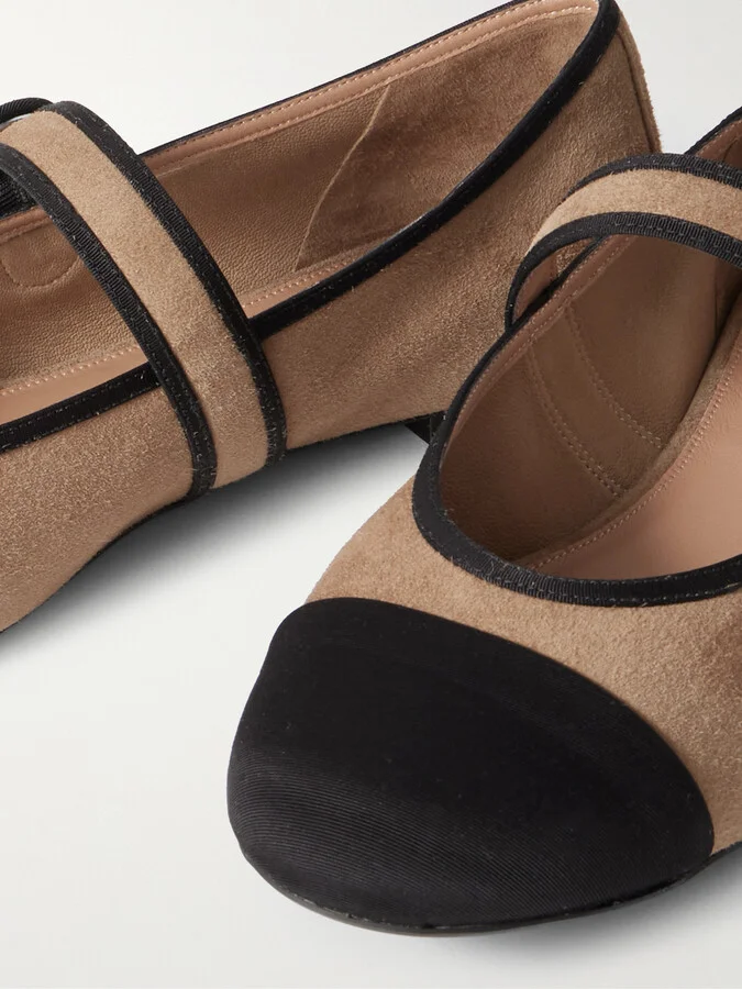 Aquazzura - Amour Grosgrain-trimmed Suede Mary Jane Ballet Flats - Brown - Image 4