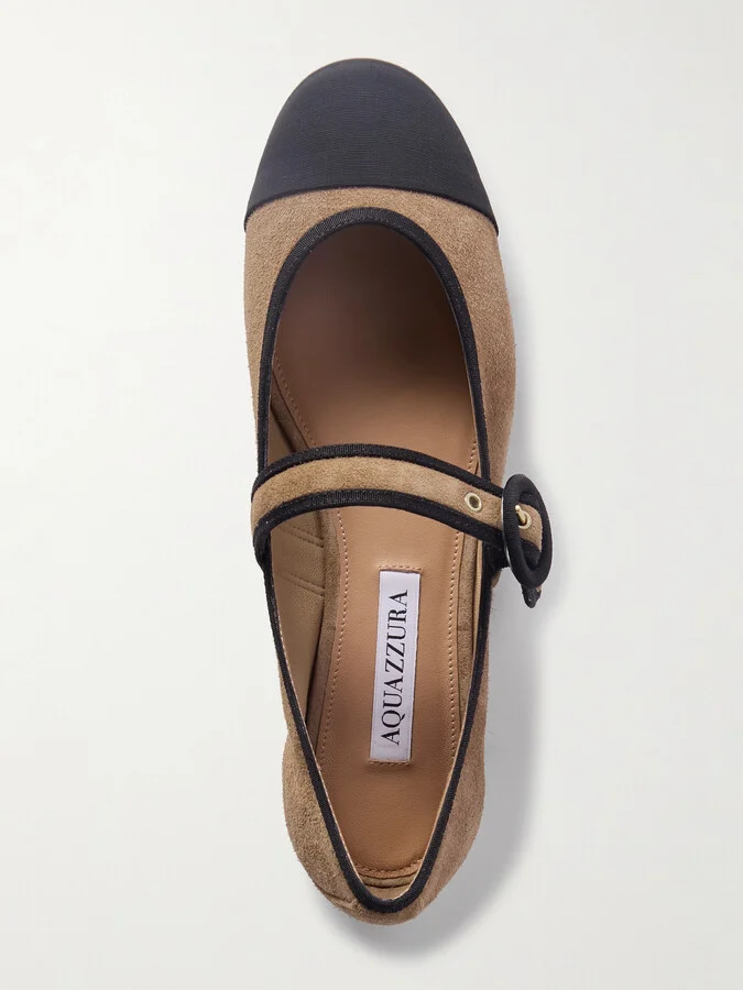 Aquazzura - Amour Grosgrain-trimmed Suede Mary Jane Ballet Flats - Brown - Image 5