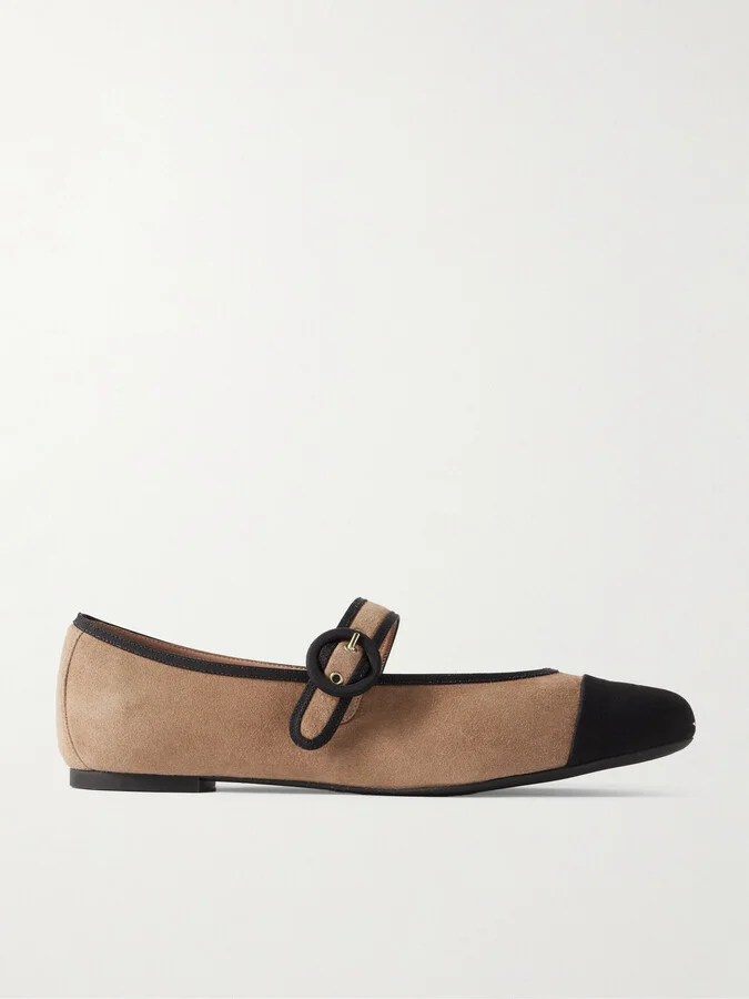 Aquazzura - Amour Grosgrain-trimmed Suede Mary Jane Ballet Flats - Brown