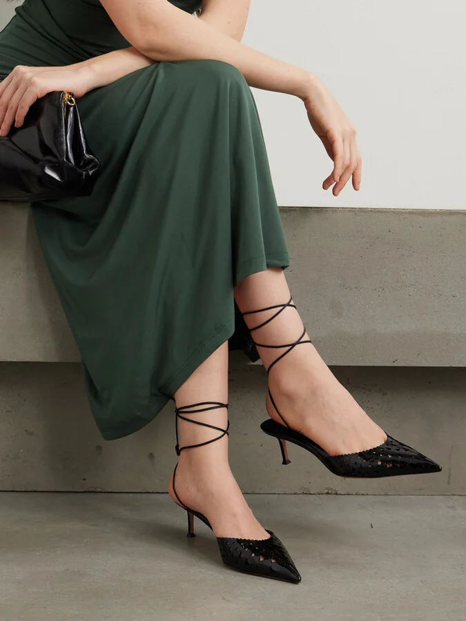 Aquazzura - Amourose 50 Cutout Patent-leather Point-toe Pumps - Black - Image 2
