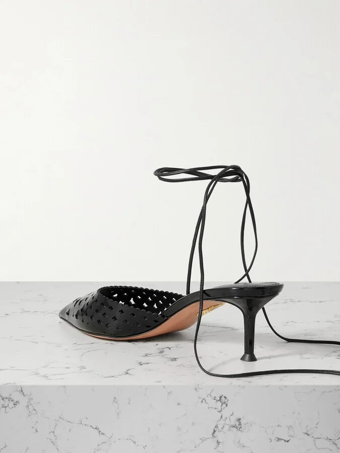 Aquazzura - Amourose 50 Cutout Patent-leather Point-toe Pumps - Black - Image 3