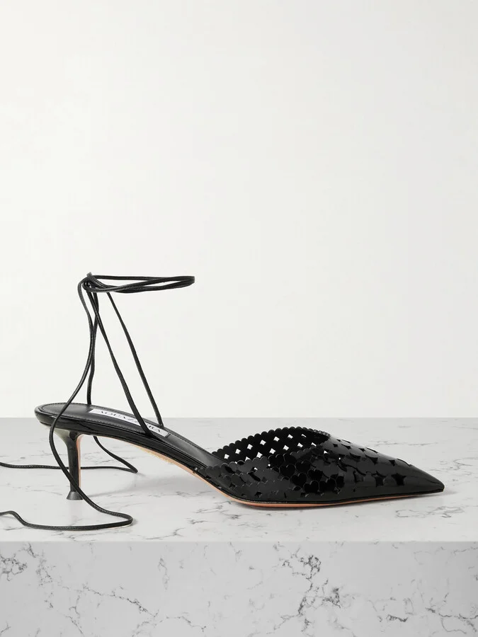 Aquazzura - Amourose 50 Cutout Patent-leather Point-toe Pumps - Black