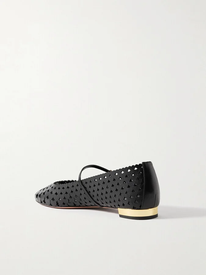 Aquazzura - Amourose Cutout Leather Ballet Flats - Black - Image 3