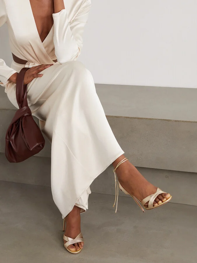 Aquazzura - Ari 105 Metallic Leather Sandals - Gold - Image 2