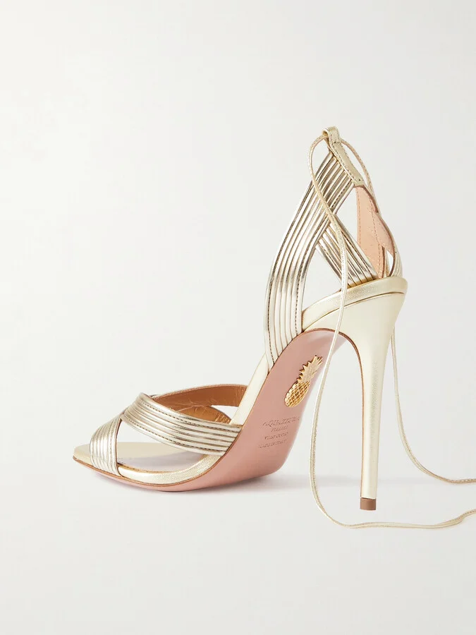 Aquazzura - Ari 105 Metallic Leather Sandals - Gold - Image 3