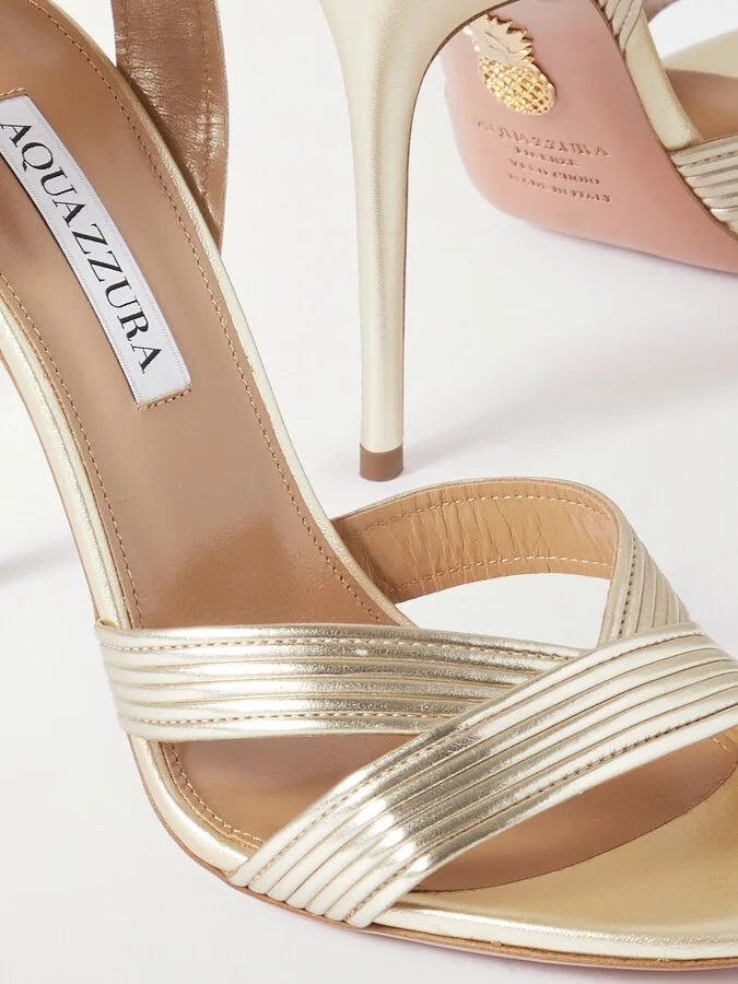 Aquazzura - Ari 105 Metallic Leather Sandals - Gold - Image 4