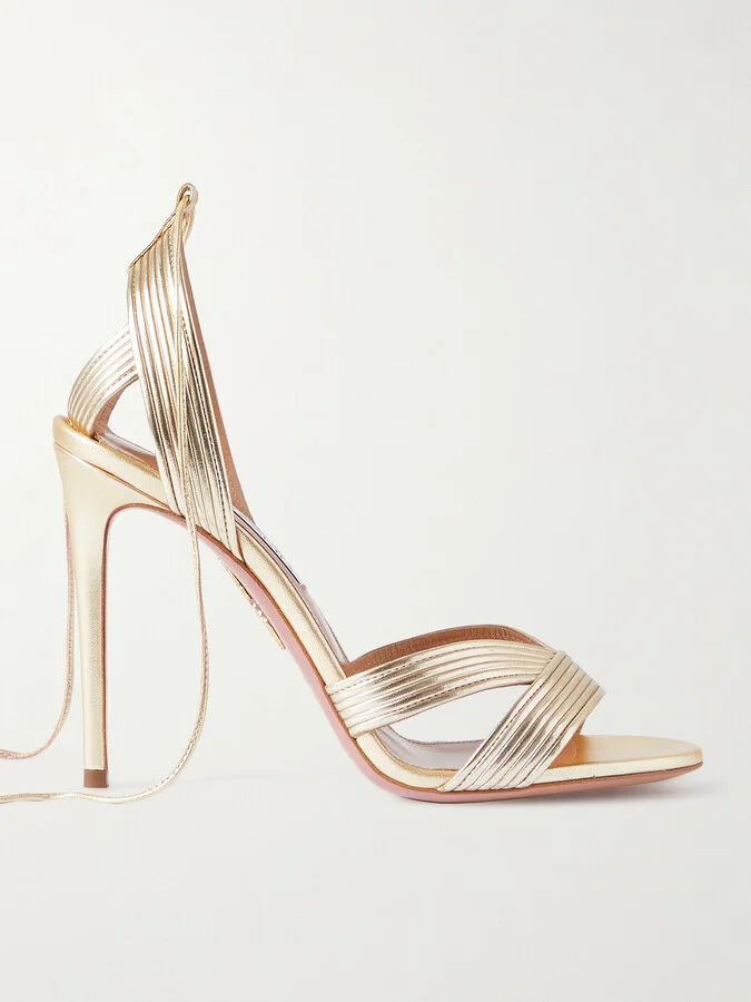Aquazzura - Ari 105 Metallic Leather Sandals - Gold