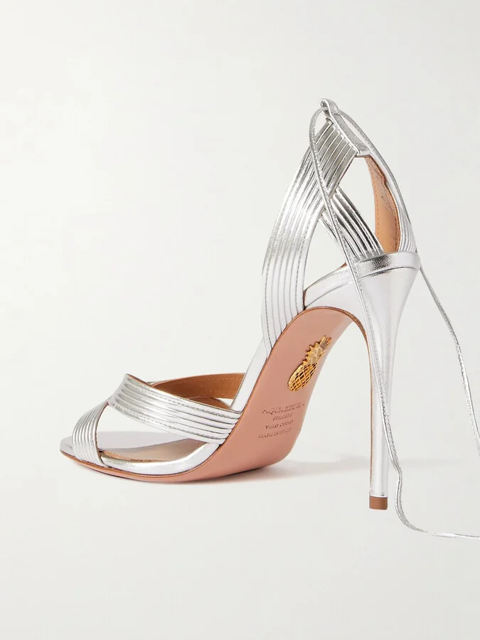 Aquazzura - Ari 105 Metallic Leather Sandals - Silver - Image 3