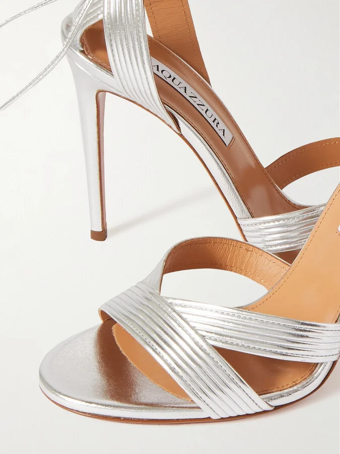 Aquazzura - Ari 105 Metallic Leather Sandals - Silver - Image 4