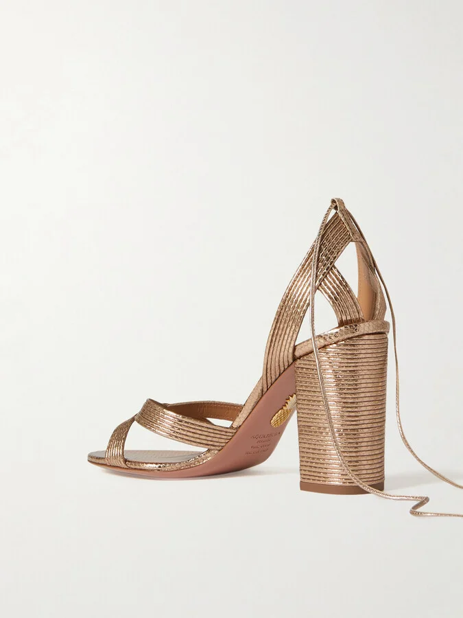 Aquazzura - Ari 85 Metallic Leather Sandals - Gold - Image 3