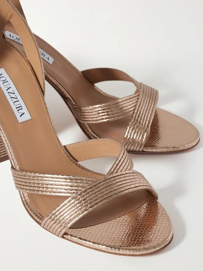 Aquazzura - Ari 85 Metallic Leather Sandals - Gold - Image 4