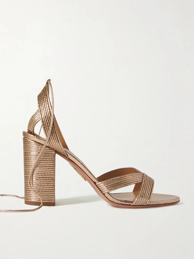 Aquazzura - Ari 85 Metallic Leather Sandals - Gold