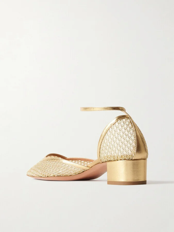Aquazzura - Asha 35 Leather-trimmed Metallic Mesh Pumps - Gold - Image 3