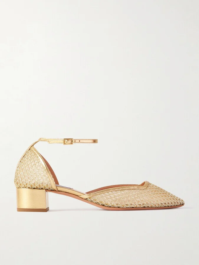 Aquazzura - Asha 35 Leather-trimmed Metallic Mesh Pumps - Gold