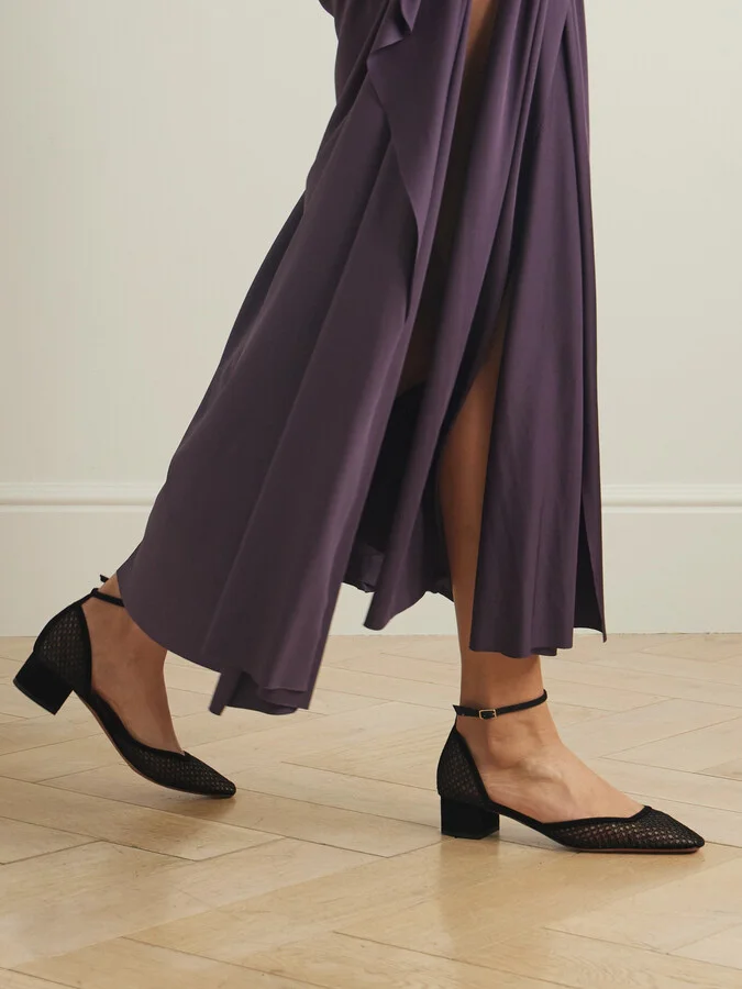 Aquazzura - Asha 35 Suede-trimmed Mesh Pumps - Black - Image 2