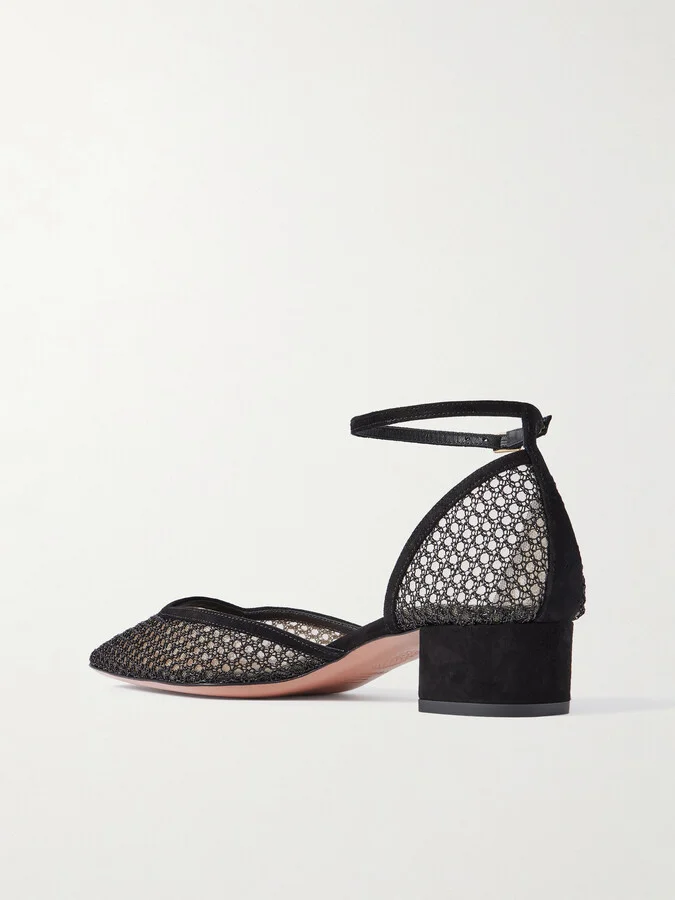 Aquazzura - Asha 35 Suede-trimmed Mesh Pumps - Black - Image 3