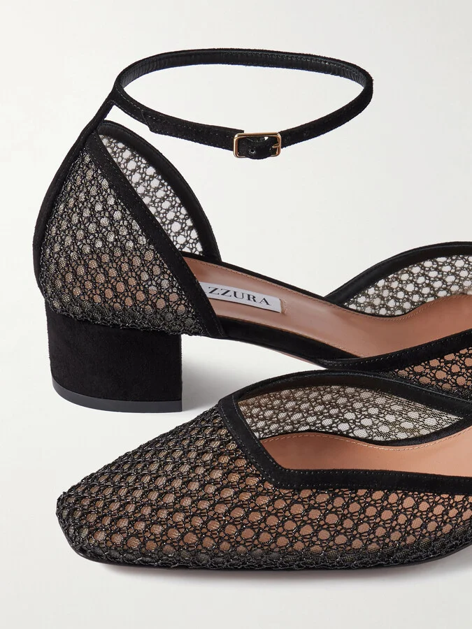 Aquazzura - Asha 35 Suede-trimmed Mesh Pumps - Black - Image 4