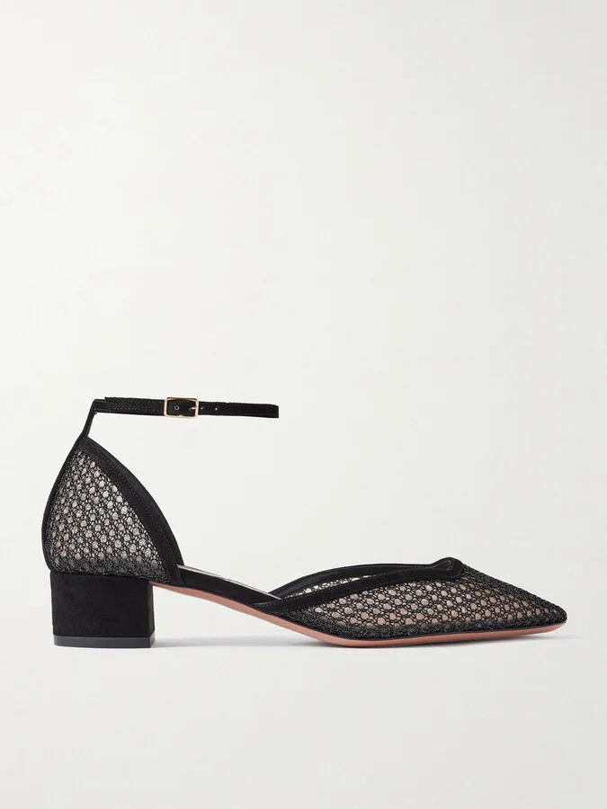 Aquazzura - Asha 35 Suede-trimmed Mesh Pumps - Black