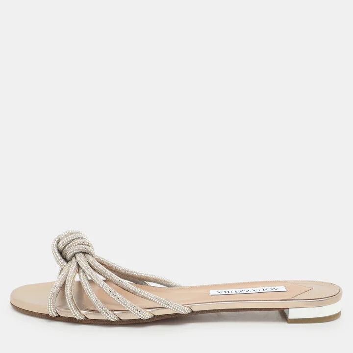 Aquazzura Beige Crystal Embellished Suede Celeste Flats Size 38